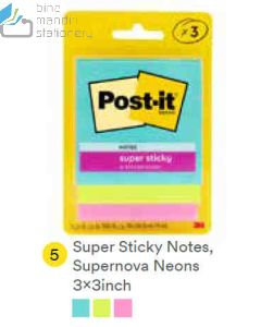 Contoh Alat Perlengkapan Kantor merk 3M Post-it , Gambar Produk 3M Post-it 3321-3SSMIA Super Sticky Note Supernova 76x76mm 135 Sheets harga 22100 di Toko Peralatan Sekolah Murah